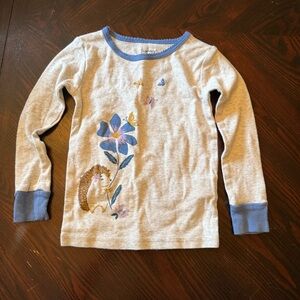 Carter's Light Gray Long-Sleeve Top with Blue Trim and Hedgehog Floral Print
